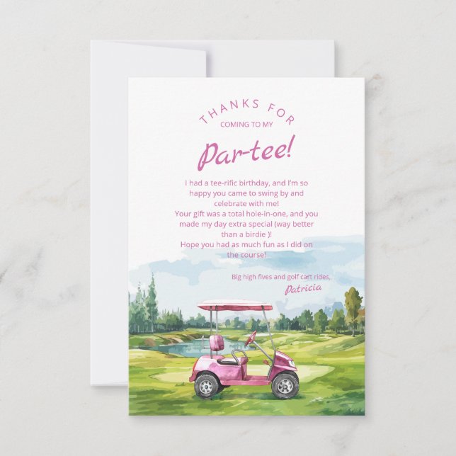 Cartão De Agradecimento Let's Par-Tee Golf Birthday Pink (Frente)