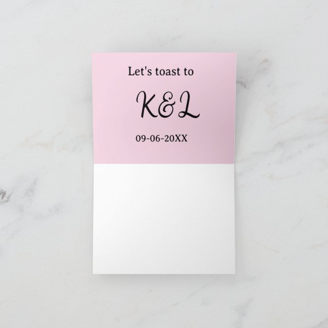 Cartão De Agradecimento Let's toast to wedding engagement name letter pink (Interior)