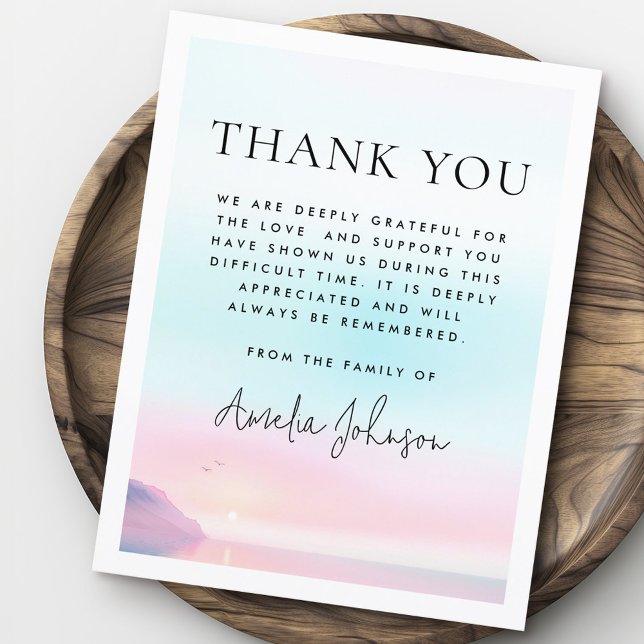Cartão De Agradecimento Levantamento do sol pastel macio com simpatia fune (Soft pastel sunrise with birds funeral sympathy thank you card)