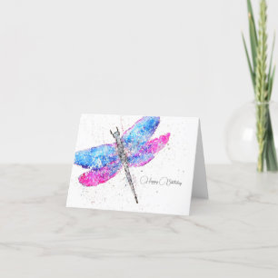 Cartão De Agradecimento Libélula aquarela rosa azul clássico  Aniversário