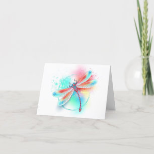 Cartão De Agradecimento libélula vermelha sobre fundo de aquarela