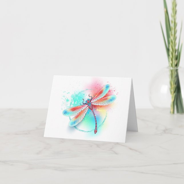 Cartão De Agradecimento libélula vermelha sobre fundo de aquarela (Frente)