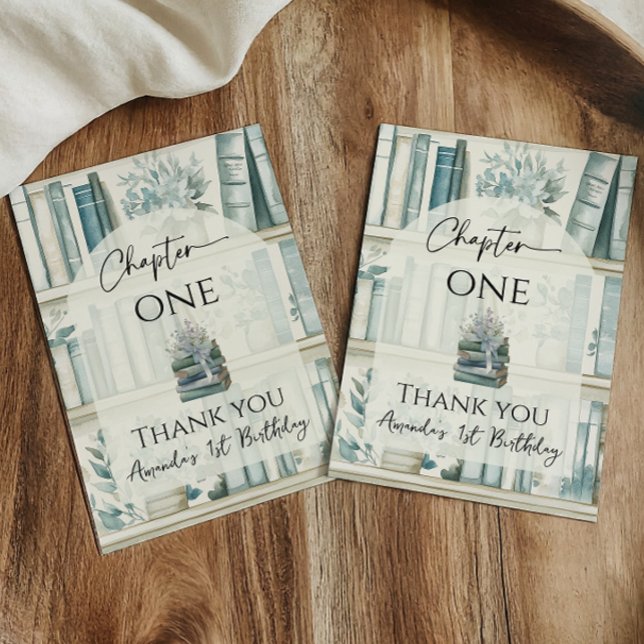 Cartão De Agradecimento Library Chapter ONE Blue Boy Book 1st Birthday (Criador carregado)