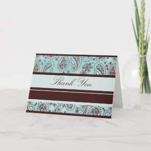 Cartão De Agradecimento Light Blue and Brown Paisley Wedding Thank You