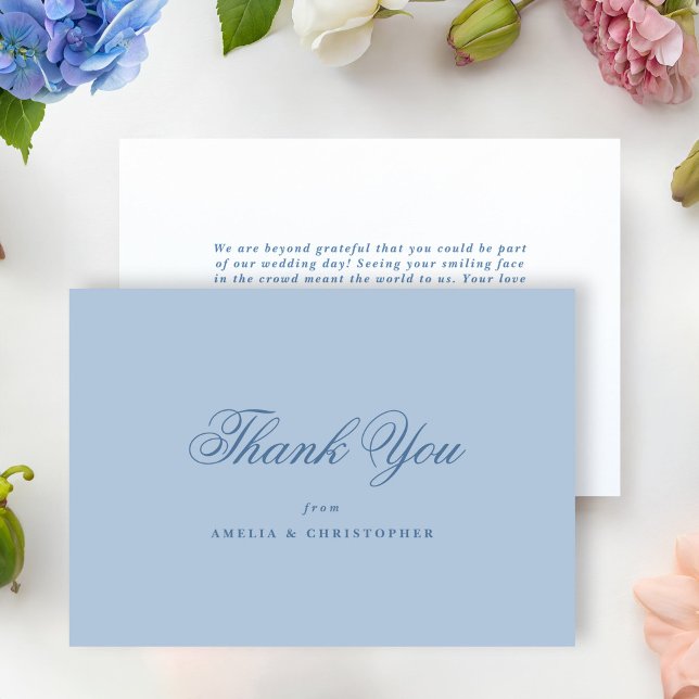 Cartão De Agradecimento Light Blue Classic Wedding Thank You Card (periwinkle blue classic wedding thank you card with old style script)