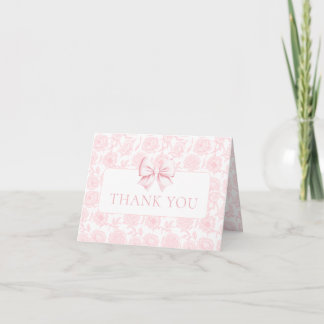 Cartão De Agradecimento Light Pink Floral Bow Baby Girl Shower Foldable