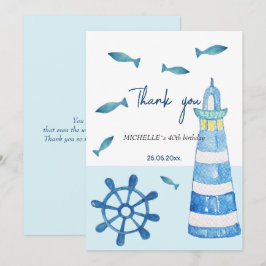 Cartão De Agradecimento Lighthouse Beach Watercolor pintada à mão