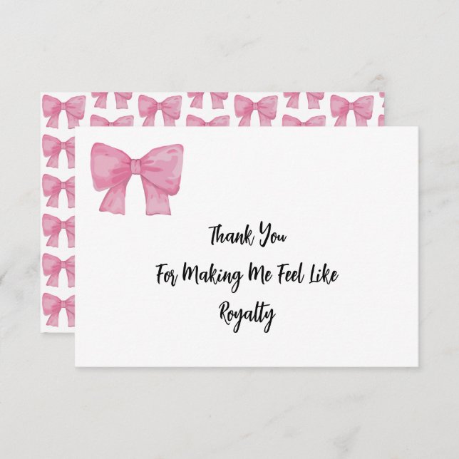Cartão De Agradecimento  Like Royalty | Pink Bow Card (Frente/Verso)