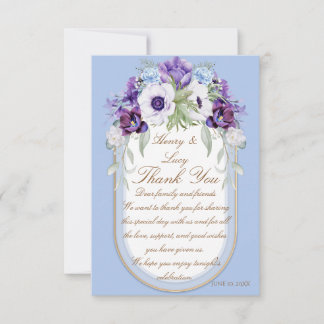 Cartão De Agradecimento Lilac and Violet Floral Blue Gold Oval Thank You