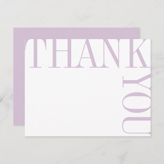 Cartão De Agradecimento Lilac and White Modern Large Text Thank You Note (Frente/Verso)