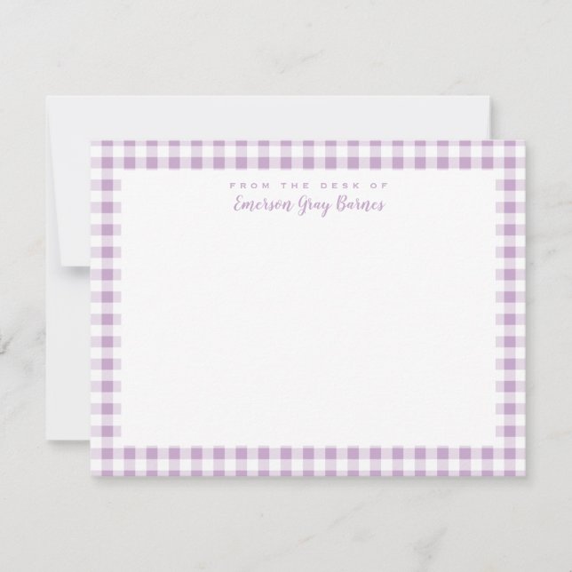 Cartão De Agradecimento Lilac Gingham Check Personal Stationery Card (Frente)
