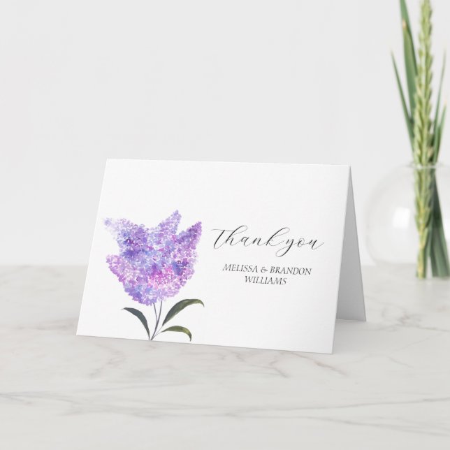 Cartão De Agradecimento Lilac Purple Floral Flowers Wedding Thank you  (Frente)
