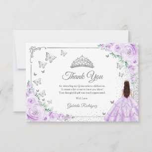 Cartão De Agradecimento Lilas Roxo Rosas Prata Quinceanera Chic