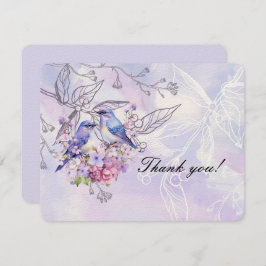 Cartão De Agradecimento Lilases e Pássaros Azuis