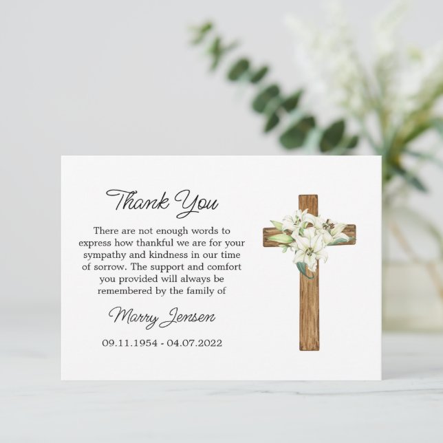Cartão De Agradecimento Lily Cross Sympathy Thank You Card (Em pé/Frente)