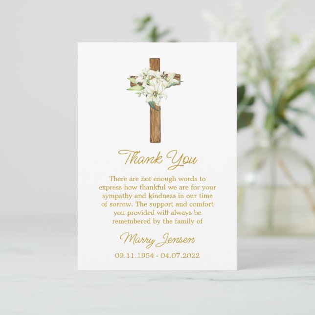 Cartão De Agradecimento Lily Cross Sympathy Thank You Card (Em pé/Frente)