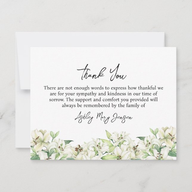 Cartão De Agradecimento Lily Funeral Thank You Note Card Bereavement (Frente)