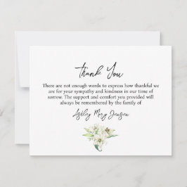 Cartão De Agradecimento Lily Funeral Thank You Note Card Bereavement
