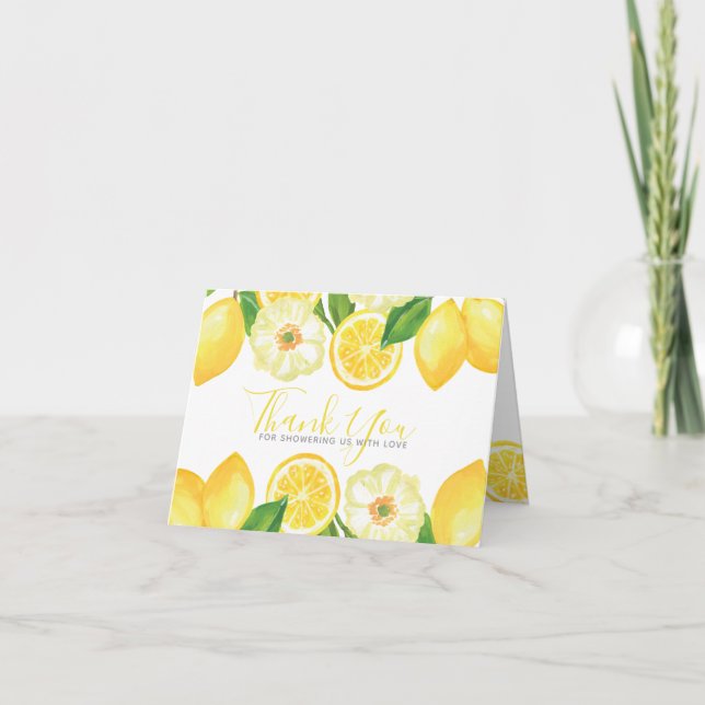 Cartão De Agradecimento Limão Amarelo Citrus Floral Chá Obrigado (Frente)
