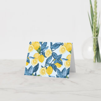 Cartão De Agradecimento Limão Amarelo fresco em fundo azul
