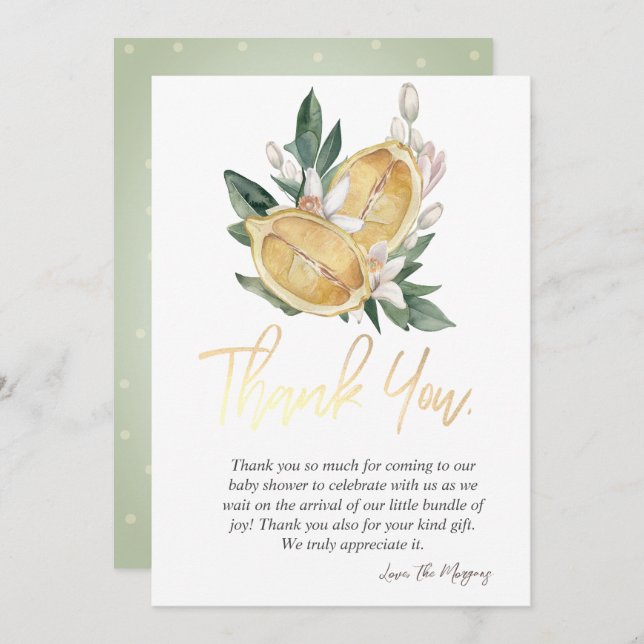 Cartão De Agradecimento Limões Botânicos De Aquarela Chic (Frente/Verso)
