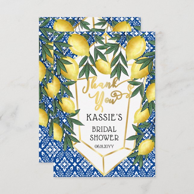 Cartão De Agradecimento Limões Tropicais do Mediterrâneo Chá de panela (Frente/Verso)