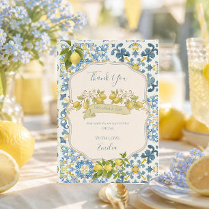 Cartão De Agradecimento Limon de Azulejo Italiano Elegante