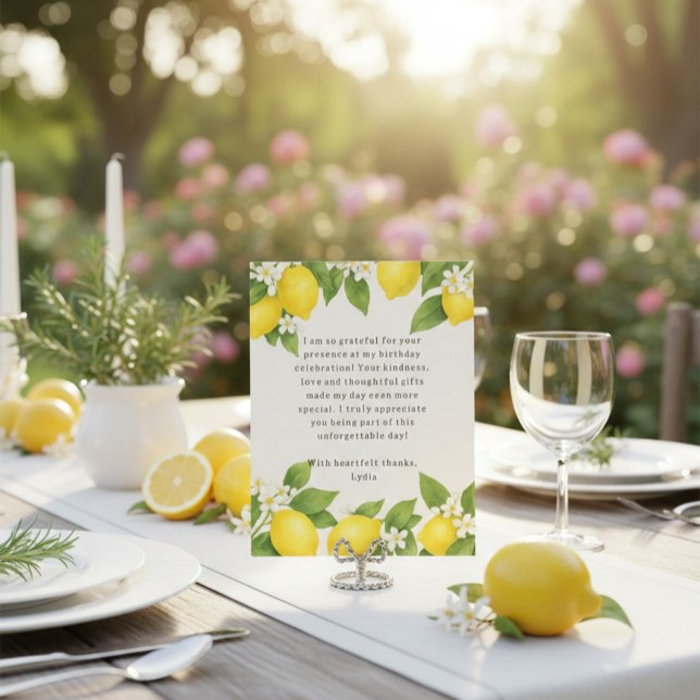 Cartão De Agradecimento Limoncello mediterrânico editável (Criador carregado)