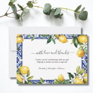 Cartão De Agradecimento Limonetes Azulejo Branco Casamento Mediterrâneo