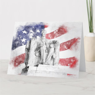 Cartão De Agradecimento Lincoln Memorial watercolor bandeira americana a b