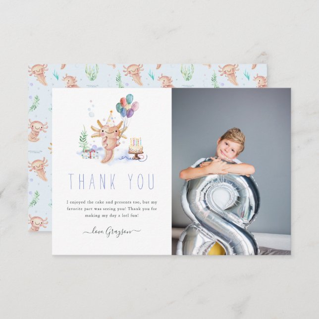 Cartão De Agradecimento Linda Aquarela Axolotl Obrigado Foto (Frente/Verso)