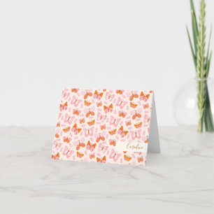 Cartão De Agradecimento Linda Borboleta Boho Laranja Rosa Personalizada