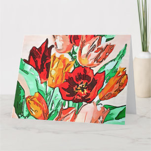 Cartão De Agradecimento Linda Buquê Floral Tulipa Arte Preta