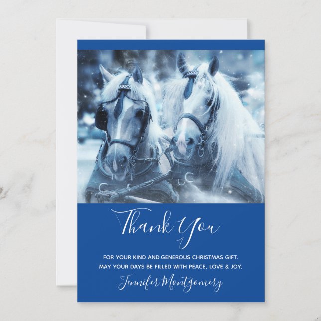 Cartão De Agradecimento Linda equipe de cavalos Foto de inverno Obrigado (Frente)