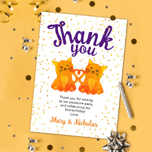 Cartão De Agradecimento Linda festa Orange Twin Kitten Confetti Obrigado