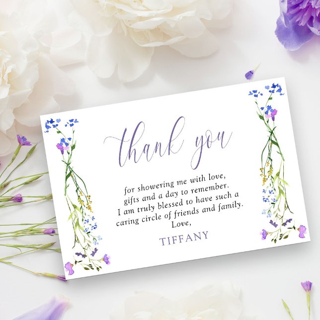 Cartão De Agradecimento Linda Flor Silvestre Roxa Delicada Floral (Thank you cards from my Purple Wildflower Bridal Shower collection)