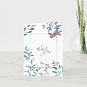 Cartão De Agradecimento Linda Libélula Aquarela Jardim Verde, Branco