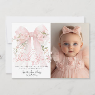 Cartão De Agradecimento Linda Um Foto de 1º Aniversário Arco Floral Menina