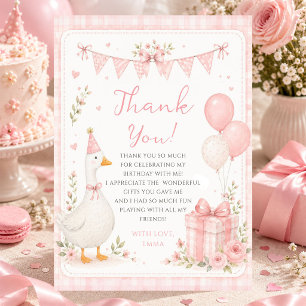 Cartão De Agradecimento Linda Um Ganso Bobo Laço Rosa Menina 1º Aniversári