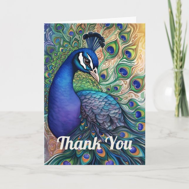 Cartão De Agradecimento Linda Watercolor Peacock (Frente)