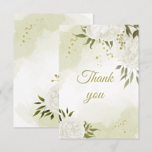 Cartão De Agradecimento Lindas flores brancas verdes botânicas (Frente/Verso)