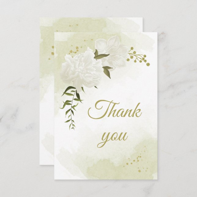 Cartão De Agradecimento Lindas flores brancas verdes botânicas (Frente/Verso)