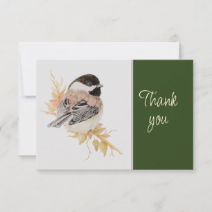Cartão De Agradecimento Lindíssimo Passaro Chickadee Natureza AquarelaObri