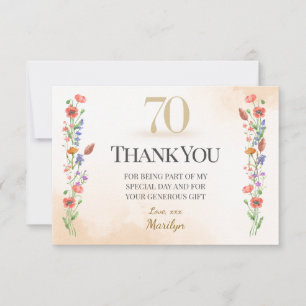 Cartão De Agradecimento Lindo Aniversário de 70 anos – Design de Flor Silv