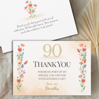 Cartão De Agradecimento Lindo Aniversário de 90 anos – Design de Flor Silv