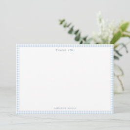 Cartão De Agradecimento Lindo Azul Claro Xadrez Personalizado Retro