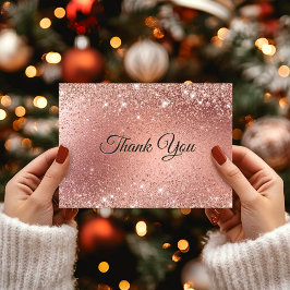 Cartão De Agradecimento Lindo brilho falso dourado rosa