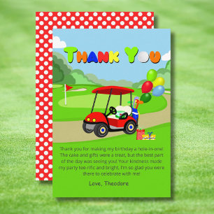 Cartão De Agradecimento Lindo carrinho de golfe vermelho para menino de 1º