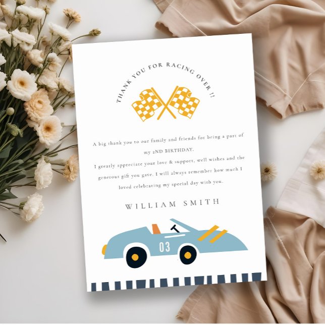 Cartão De Agradecimento Lindo Carro de Corrida Azul Elegante Aniversário C (Criador carregado)
