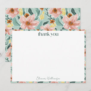 Cartão De Agradecimento Lindo Chá de Bebê Floral Rosa Sage Menta Personali